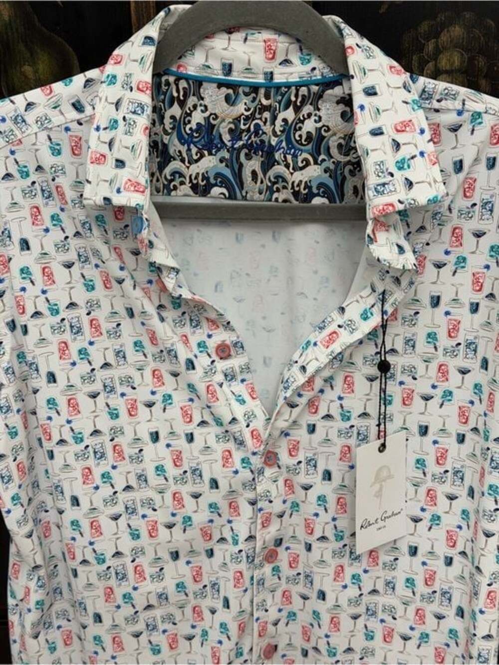 Robert Graham Beach Bound Short Sleeve Button-Down Shirt Cocktail Print NWT